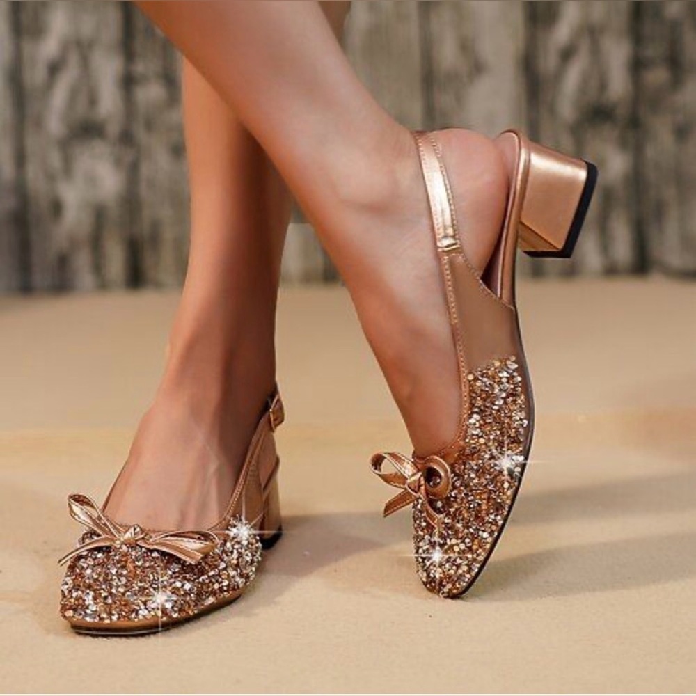 GRAND DAME SEQUINED CHAMPAGNE SLINGBACK Sz.39. WORN FOR A FEW HOURS ONLY. NEW!